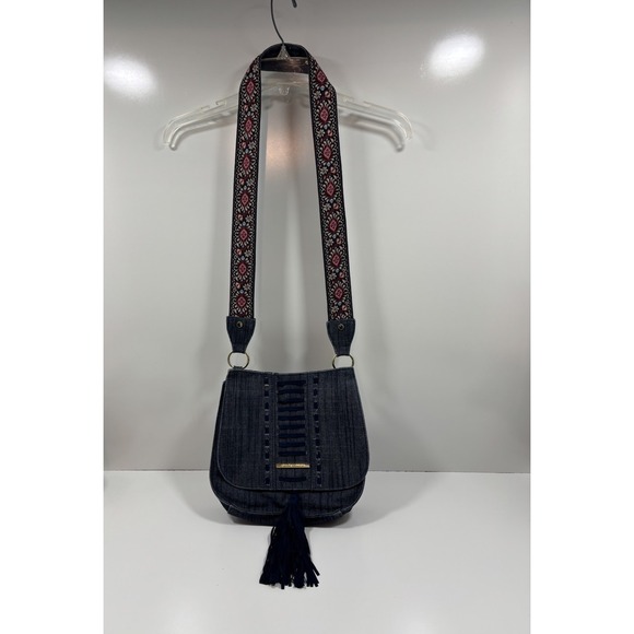 Steve Madden‎ Denim Purse Fringe Embroidered Guitar Strap Southwestern Crossbody - Picture 1 of 11